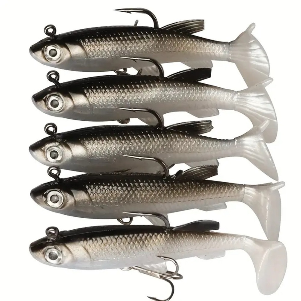 ☀️ Bundle of 5 Soft Pre Rigged Shiny Minnow Fishing Lures